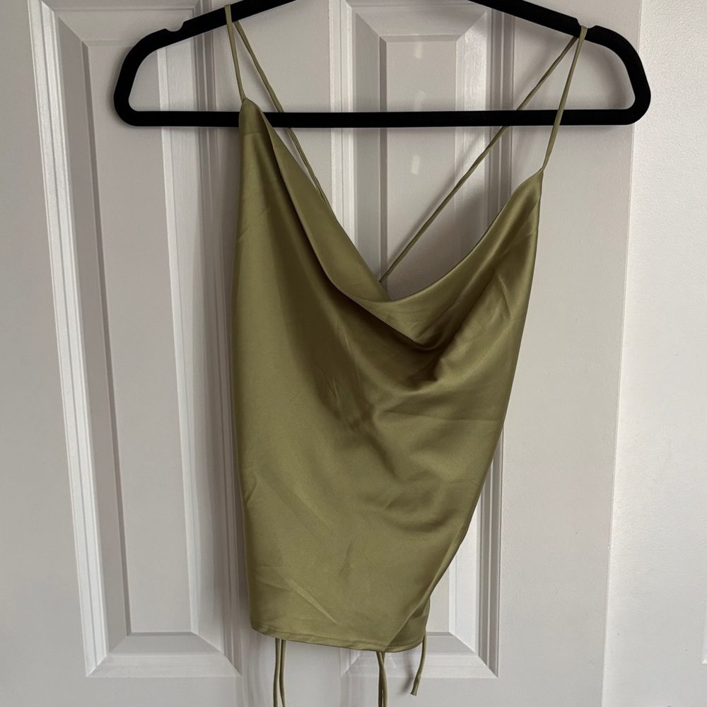 White Fox First Place Top Matcha - Satin Cowl Neck